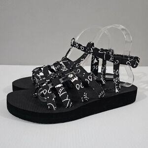 NEW Arizona Love Trekky Sandal Womens EU 39Black White Paisley Flat Spartiate